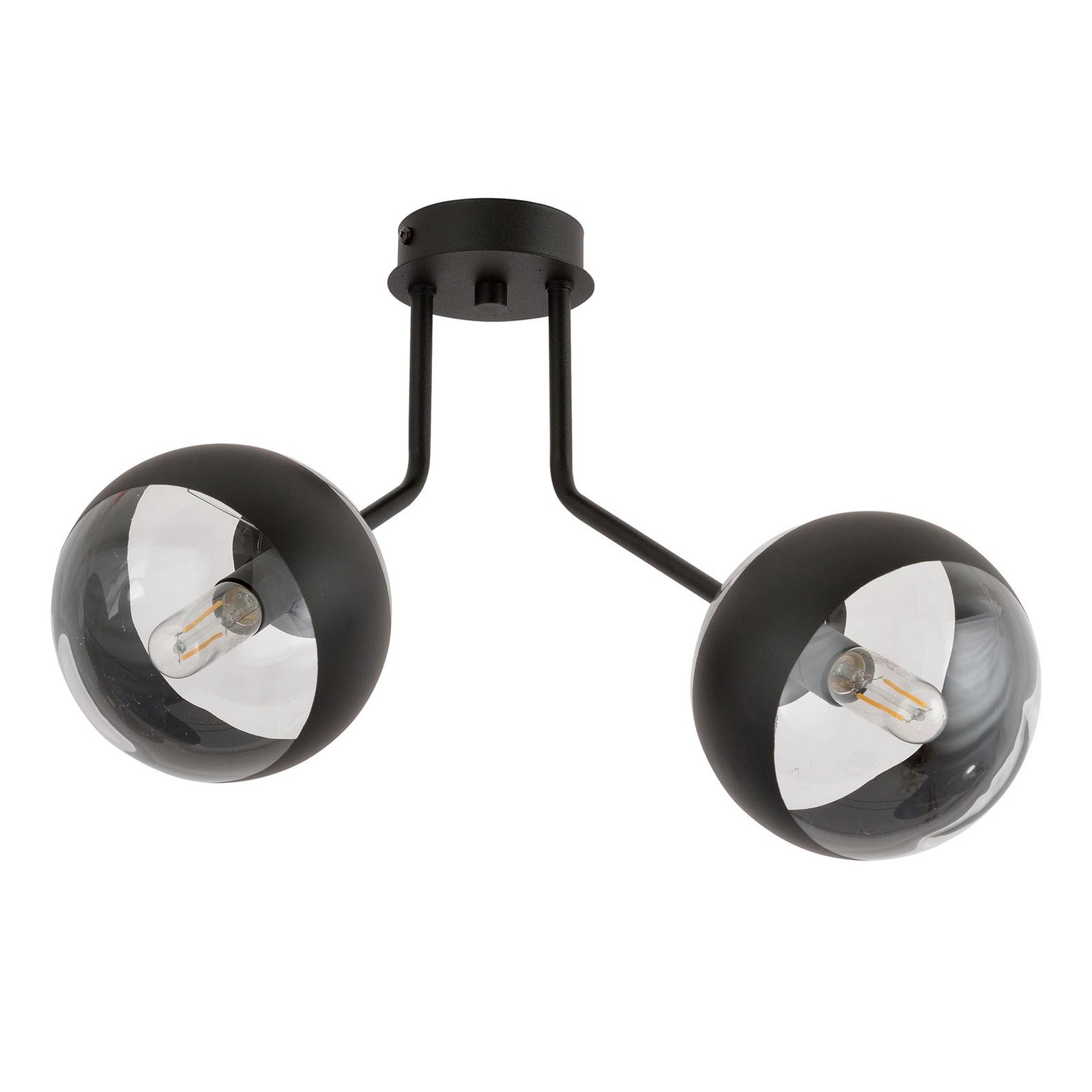 Plafonnier Nova, noir/transparent, deux lampes
