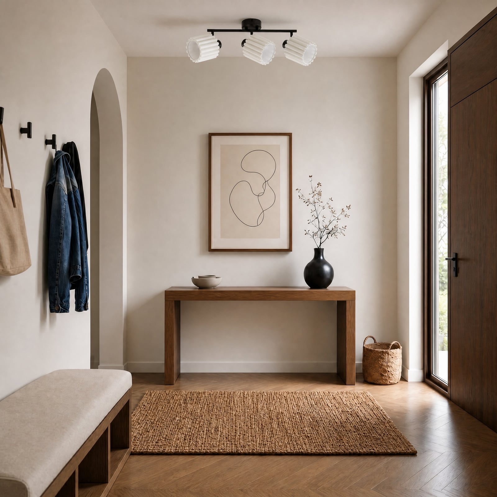 Faretto da soffitto Shiloh, noce/beige, a 3 luci, legno di noce - Lindby Faretto da soffitto Shiloh, noce/beige, a 3 luci, legno di noce - Lindby