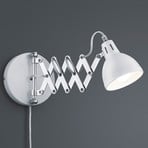 Wandlamp Scissor, wit, metaal, stekker, accordeon