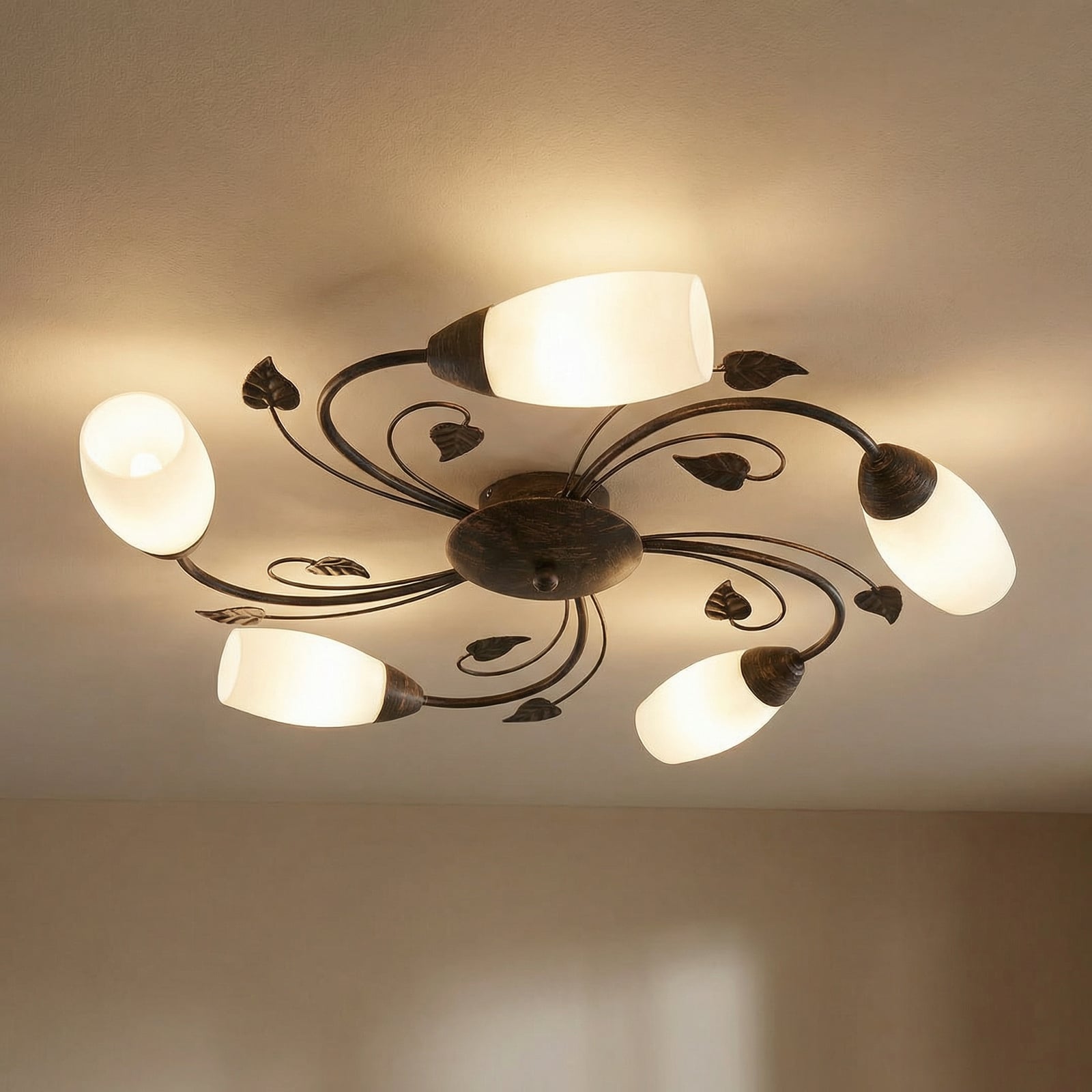 Lindby ceiling light Stefania, 5-bulb, black/gold, Ø58cm