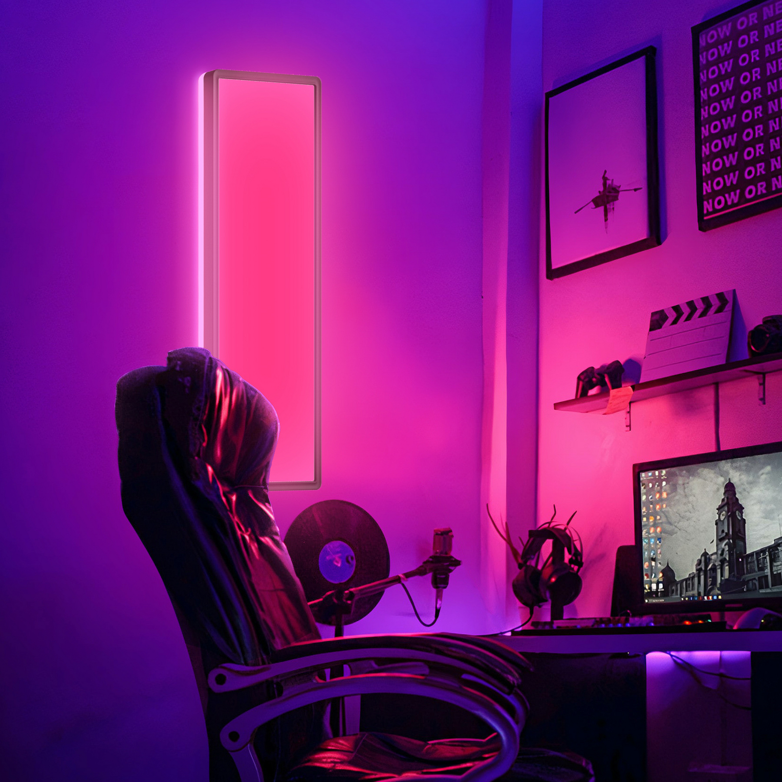 LED paneel Slim met afstandsbediening RGBW, 58 x 20 cm, zwart,