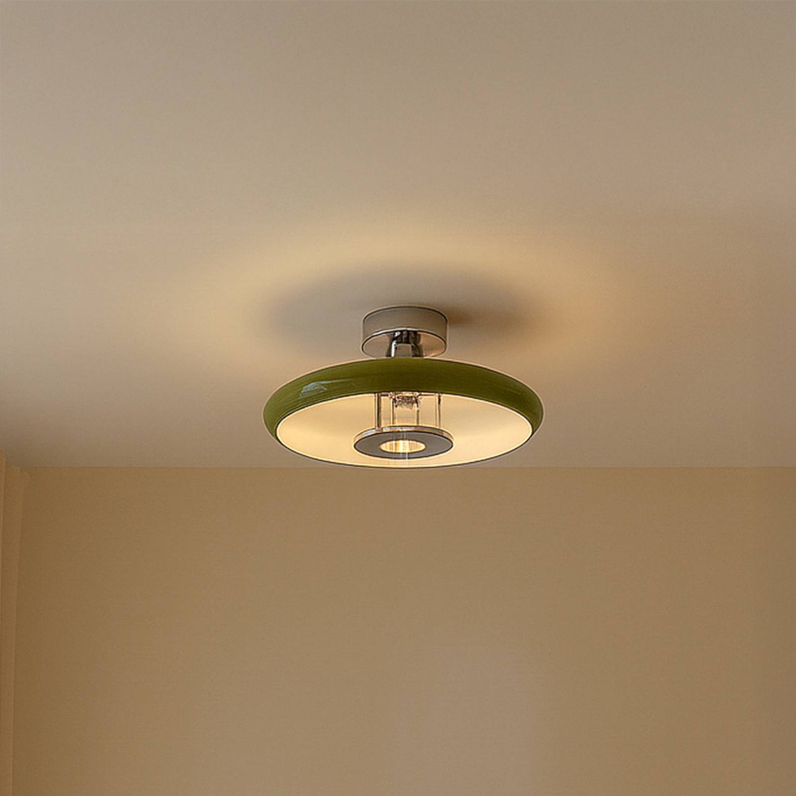 Lindby Lampa sufitowa Branford, retro, Ø 35 cm, zielona, metal