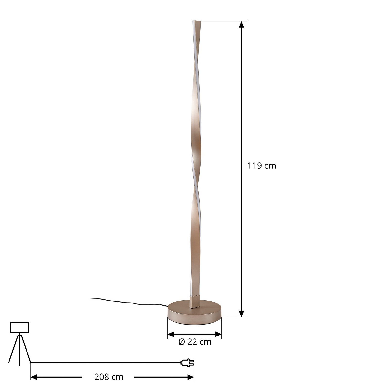 Jaren LED-gulvlampe, sort/brun, 114 cm, CCT - Lindby