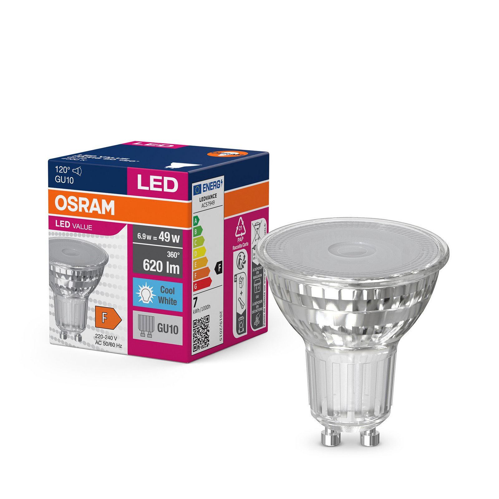 OSRAM LED-Leuchtmittel Reflektor GU10 6,9W 120° 840 klar