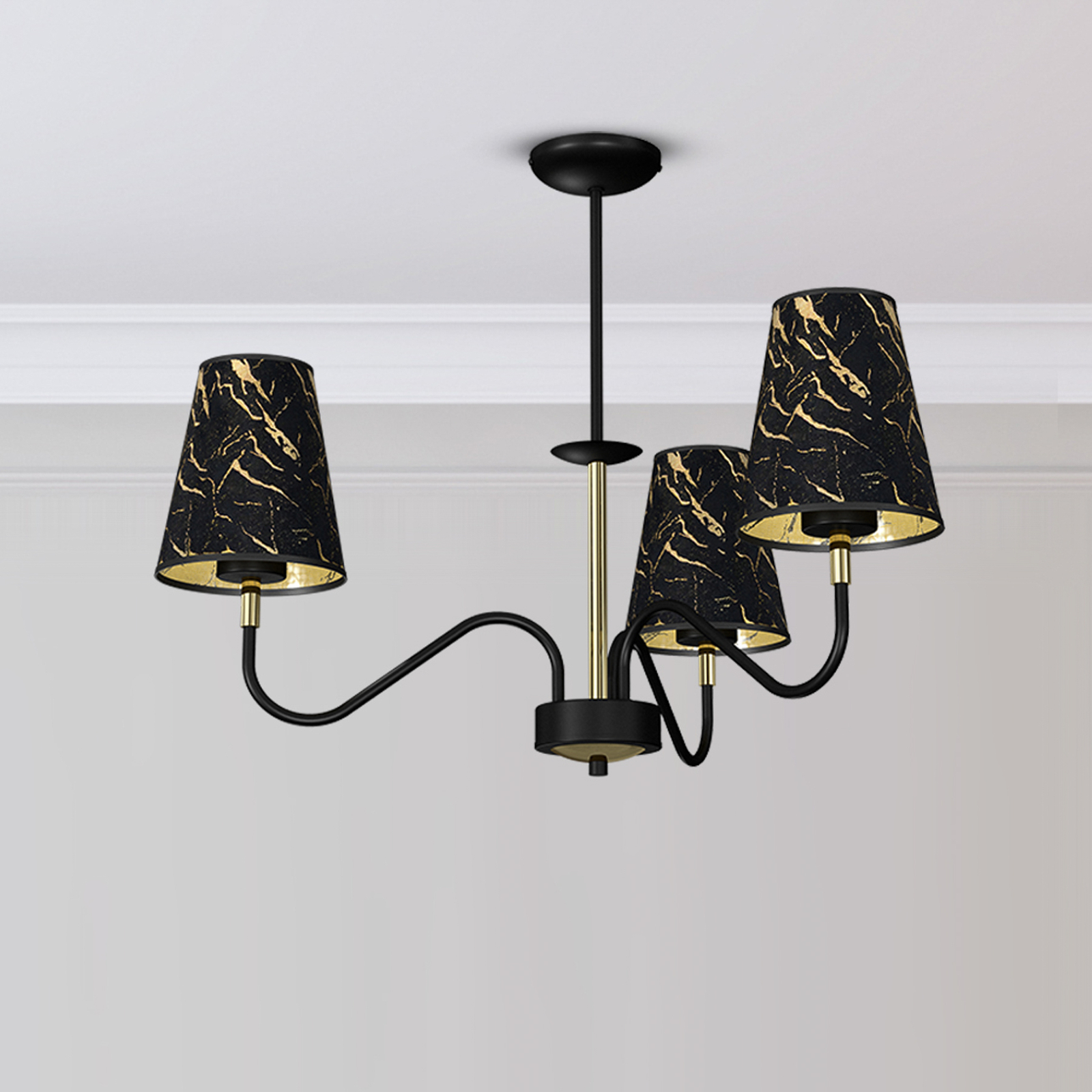 Harmias ceiling light, black/gold, 3-bulb