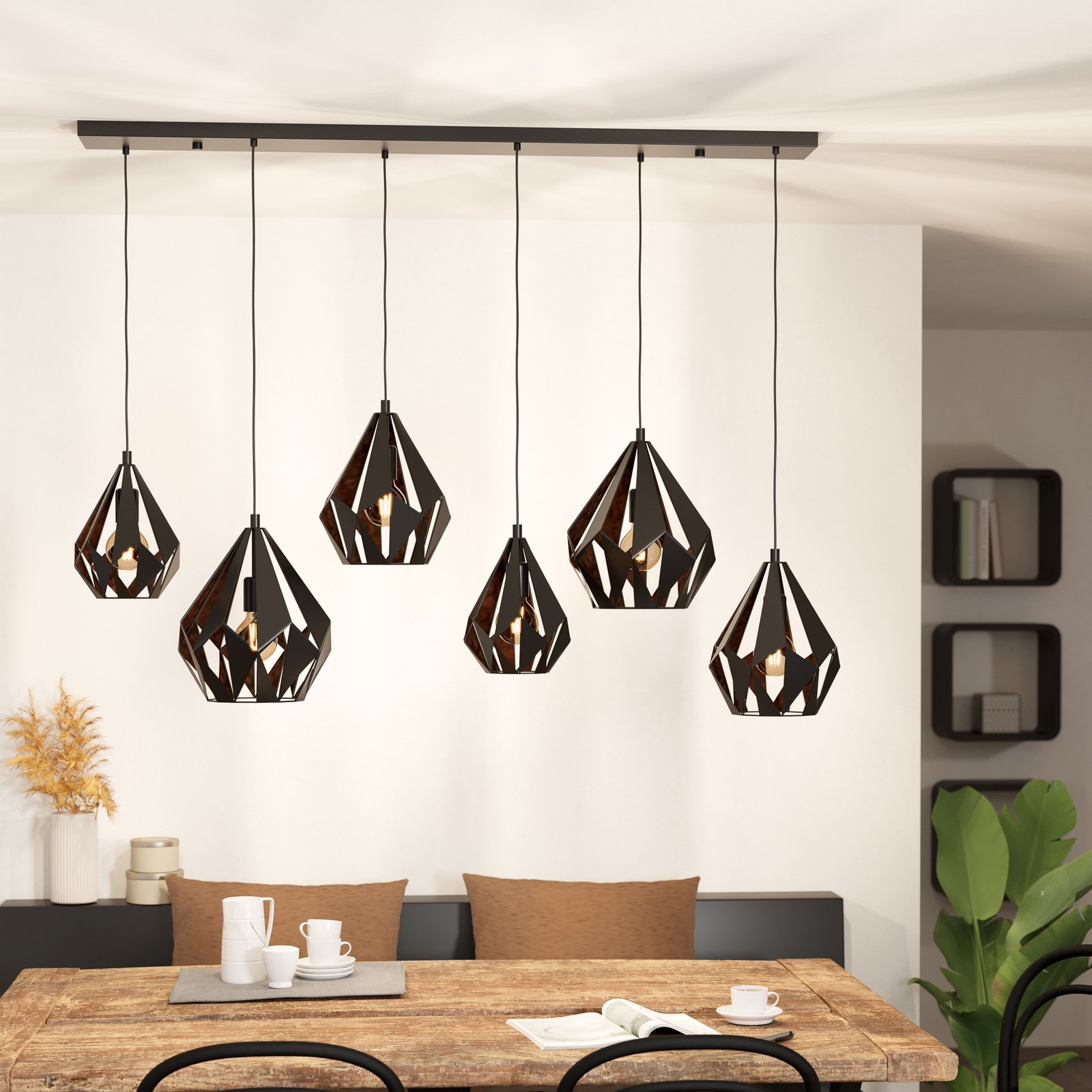 Carlton 1 hanging light 6-bulb, black and copper