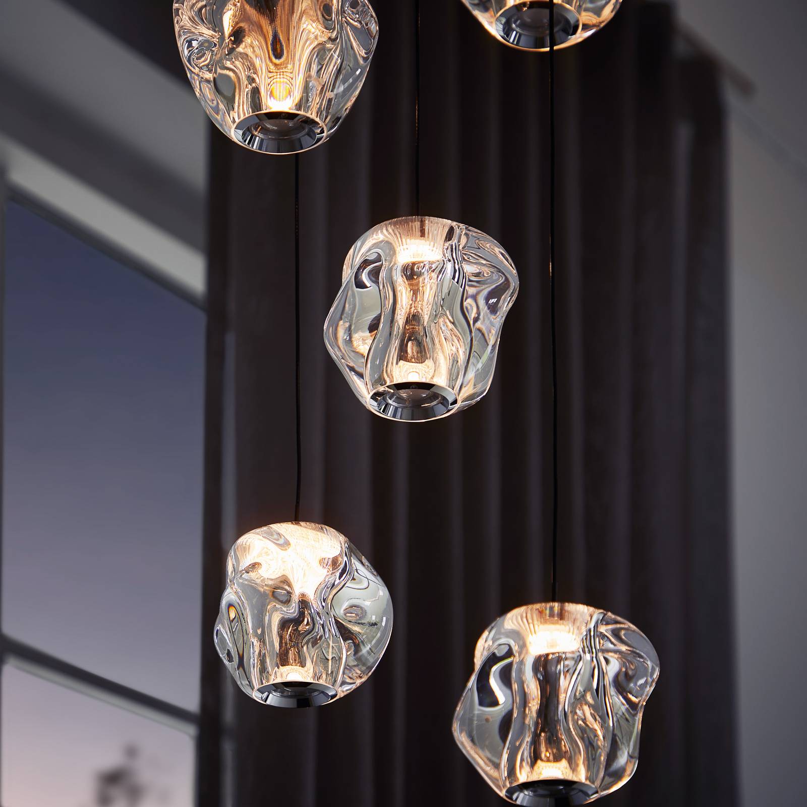 LOOM DESIGN Lampa wisząca LED Ice Ball, chrom/przezroczysty, 5-punktowa