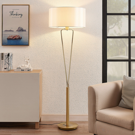 Lucande Gyda Stoffstehlampe, messing matt