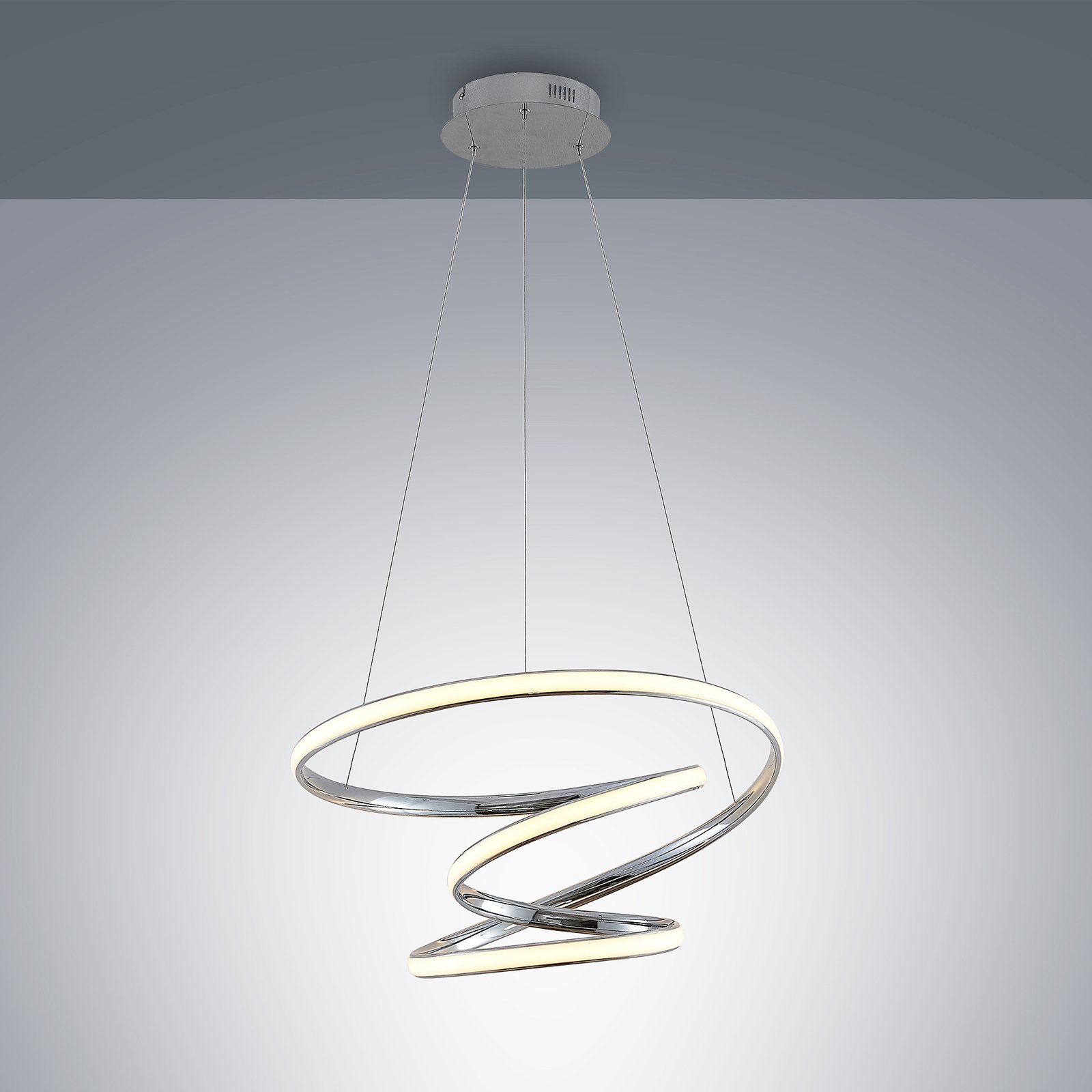 Lucande Sakina LED-hengelampe, krom Ø 58 cm