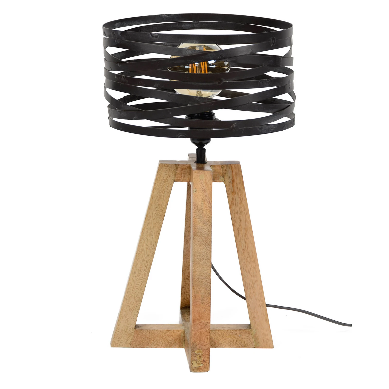 Tischleuchte Crossround mit Holz-Dreibeinfuß