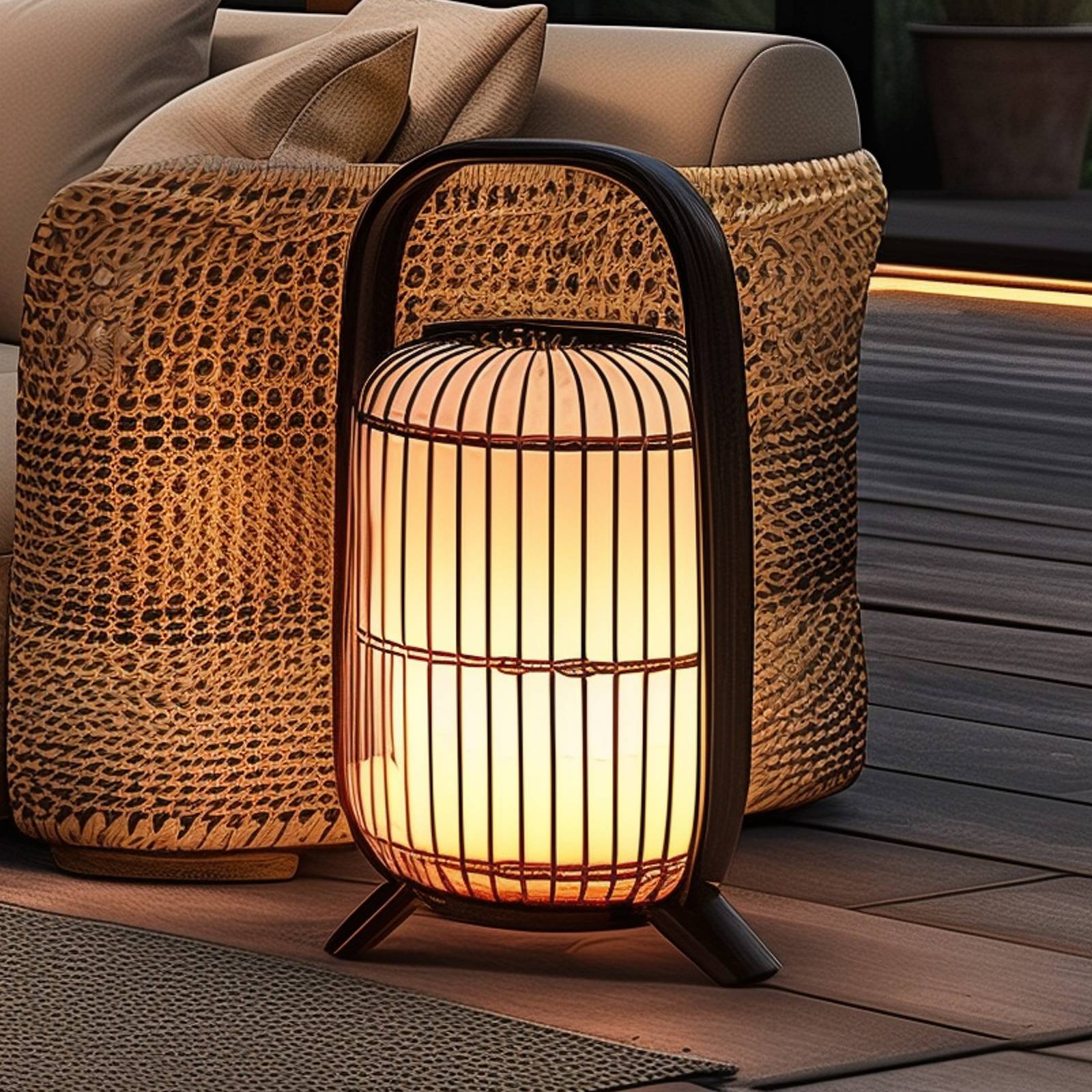 Lucande Lampa tarasowa Basket, tworzywo sztuczne, czarna IP44, 64 cm