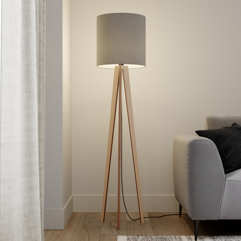 Tekstil standerlampe Nida med trebenet træstel