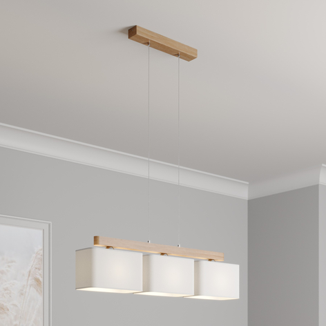 Cassy hanging light, 3 white fabric lampshades