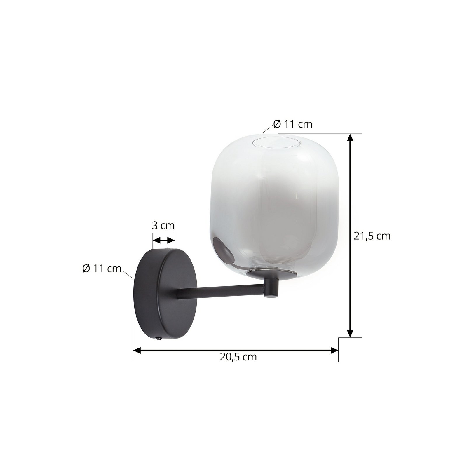 Avelina LED-Wandleuchte rauchgrau Höhe 21,5 cm Glas - Lucande
