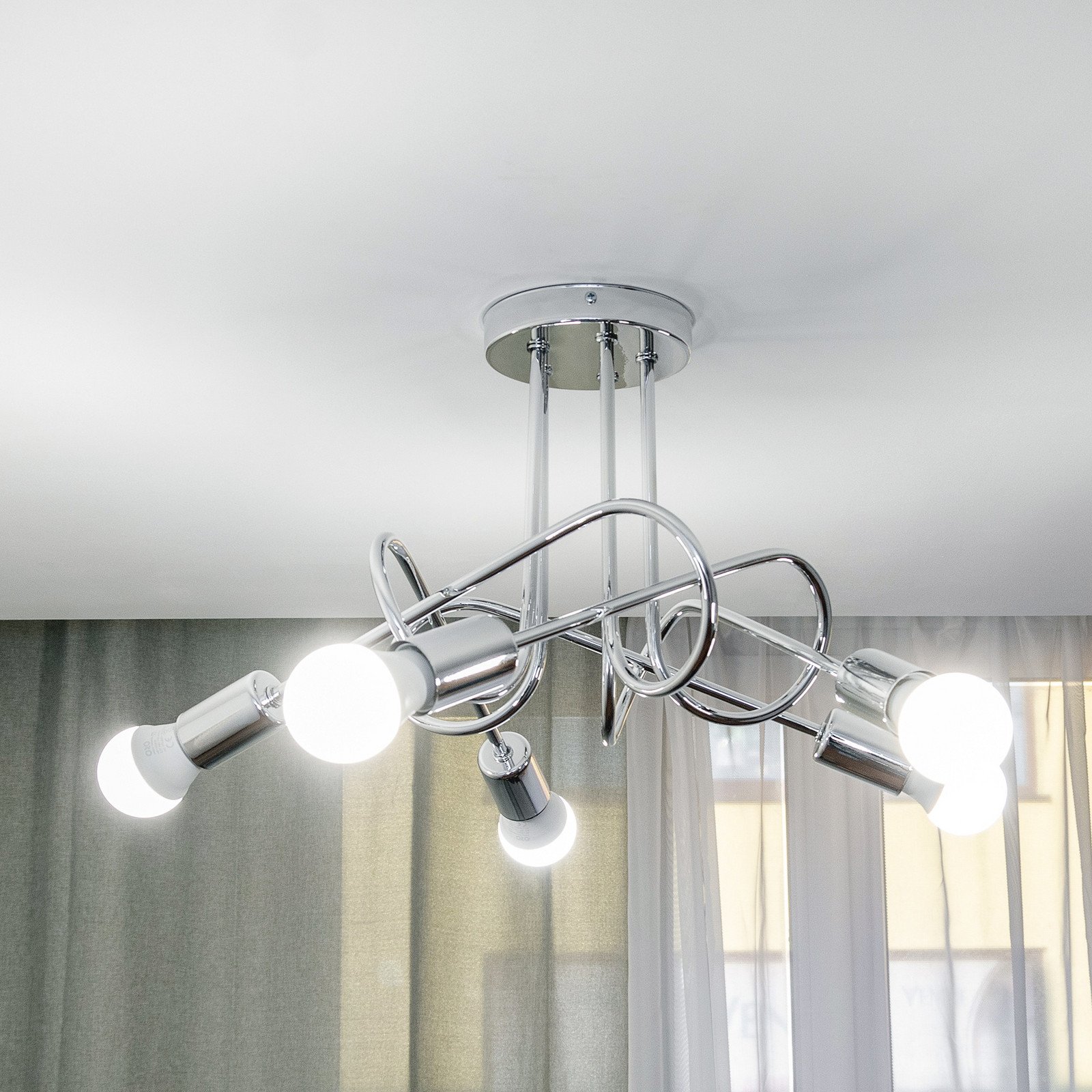 HELAM Plachetă Oxford crom 5 becuri Ø 47 cm metal - Camera de zi / sufragerie - Modern