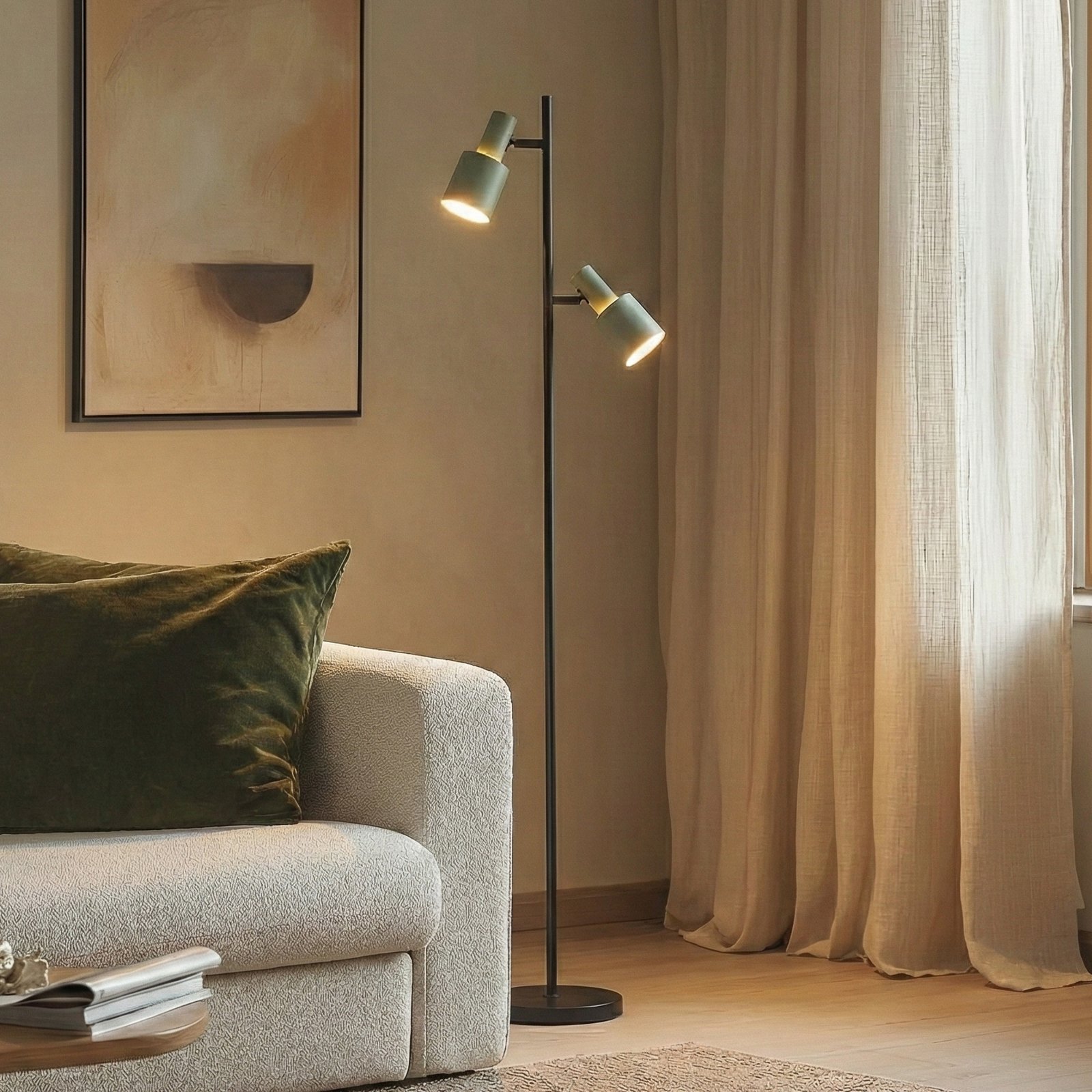 Lindby lampe sur pied Ovelia, vert/noir, métal, E27