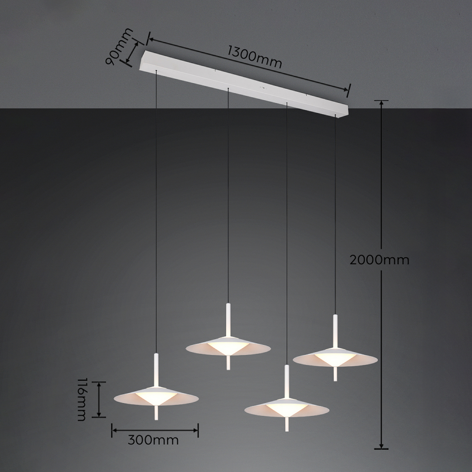 LED piekaramā lampa „Amalo“, matēti balta, garums 146 cm, CCT, 4 spuldzes. LED piekaramā lampa „Amalo“, matēti balta, garums 146 cm, CCT, 4 spuldzes.
