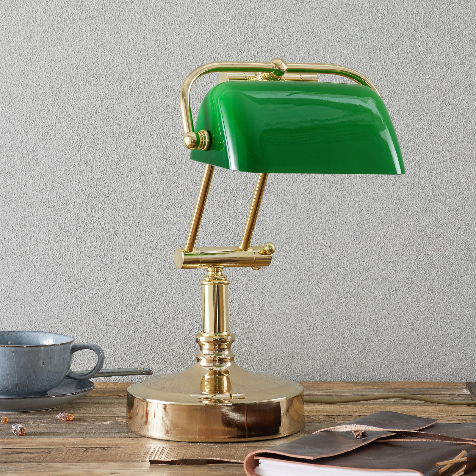 Steve banker's lamp with green glass shade