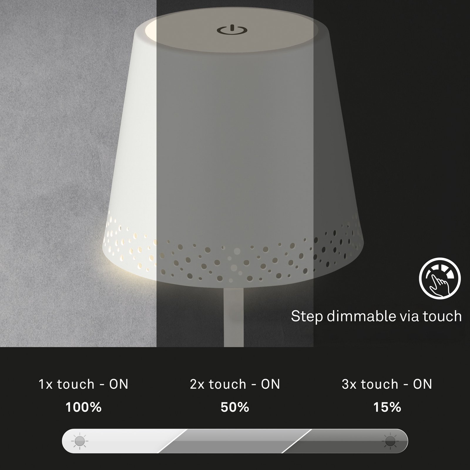 LED stolní lampa Kiki s baterií 3 000K, bílá