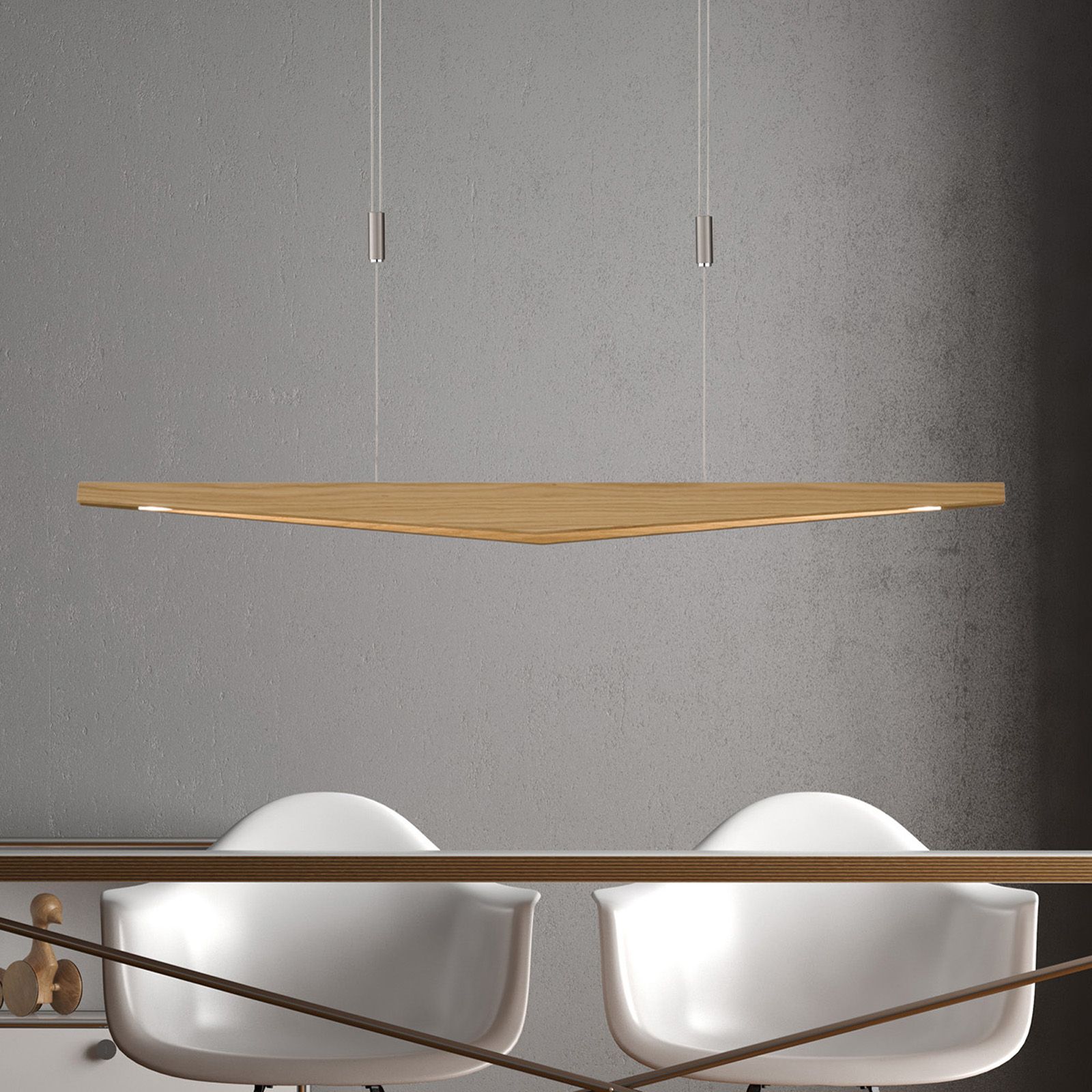 Lucande Dila LED pendant light, natural oak 118 cm, for Living / Dining Room, oak, aluminium, steel, brass, 20 W, energy efficiency: A+, L: 118 cm, W: 14 cm, H: 10 cm