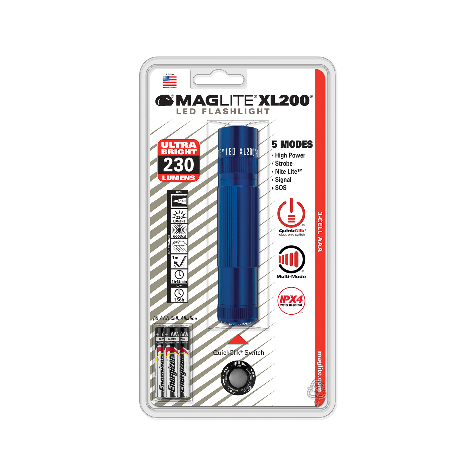 "Maglite" LED žibintuvėlis XL200, 3 elementų AAA, mėlynos spalvos