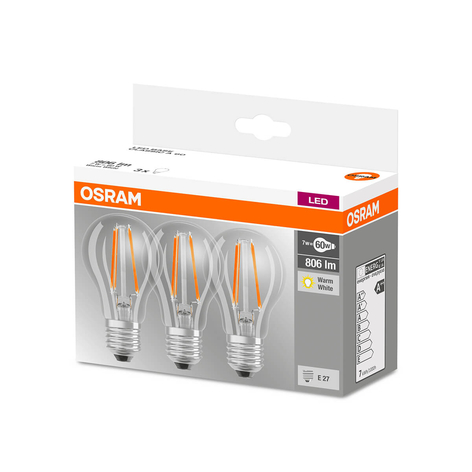 LED-filamentlampa E27 6W, varmvit, 3-pack