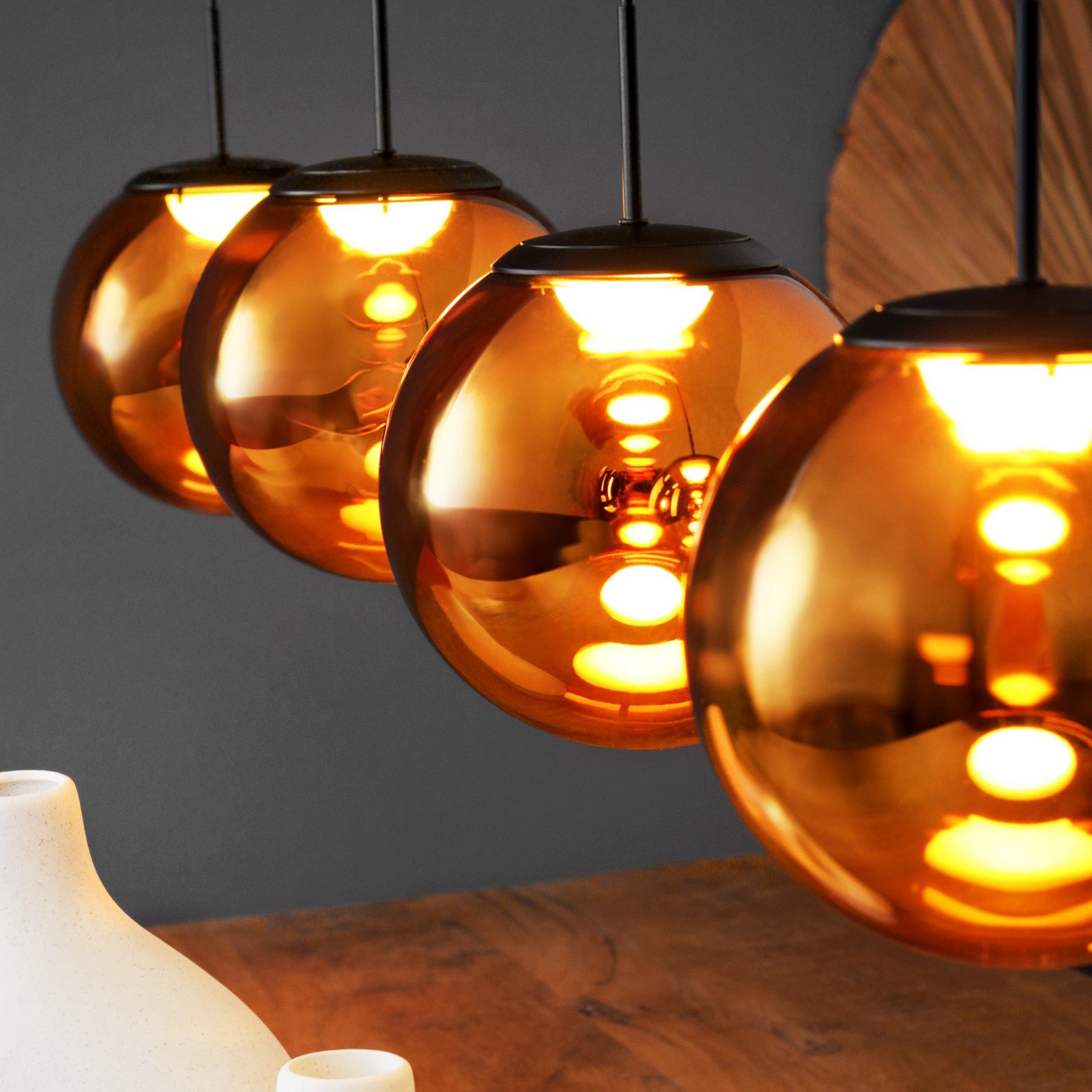 Eco-Light Lampă suspendată LED Altaïr 4 becuri de culoare chihlimbar 3.000 K - Camera de zi / sufragerie - modern - chihlimbar-transparent negru - Sticlă