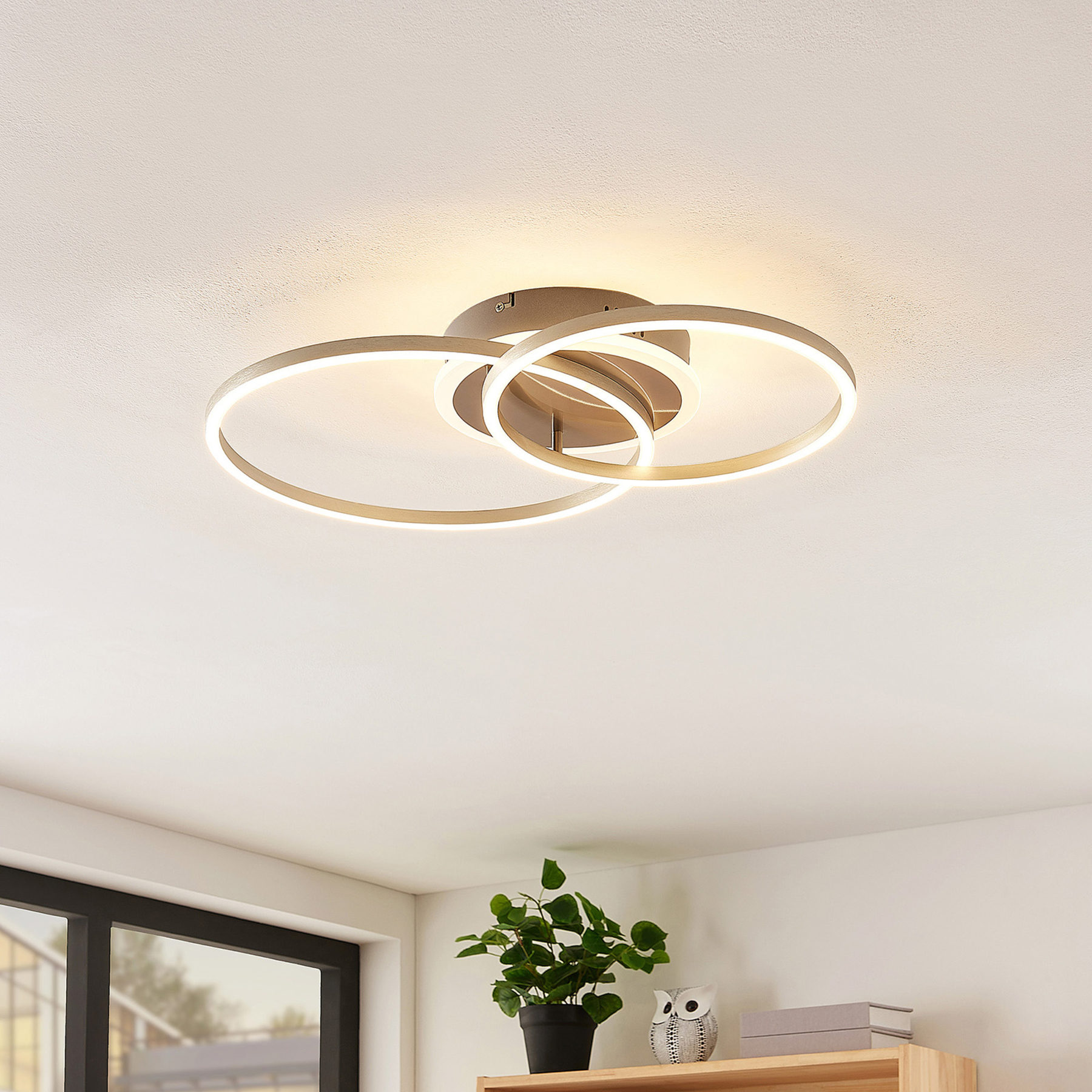 Lindby Smart Edica LED ceiling light, for Living / Dining Room, aluminium, metal, plastic, 29 W, energy efficiency: A+, L: 57.5 cm, W: 38.2 cm, H: 8.6 cm