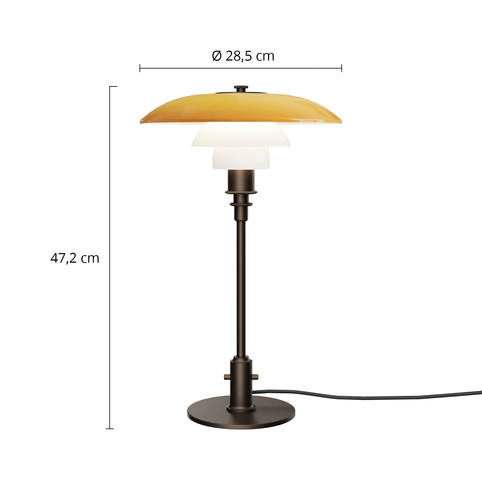 Louis Poulsen bordlampe PH 3-2, brunsert messing, ravfarget Louis Poulsen bordlampe PH 3-2, brunsert messing, ravfarget