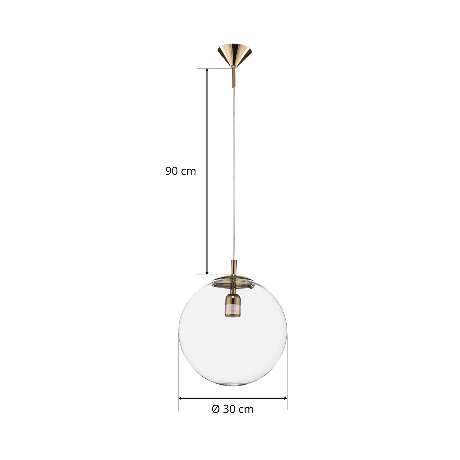 Hanging light 562, clear glass, gold cap/canopy