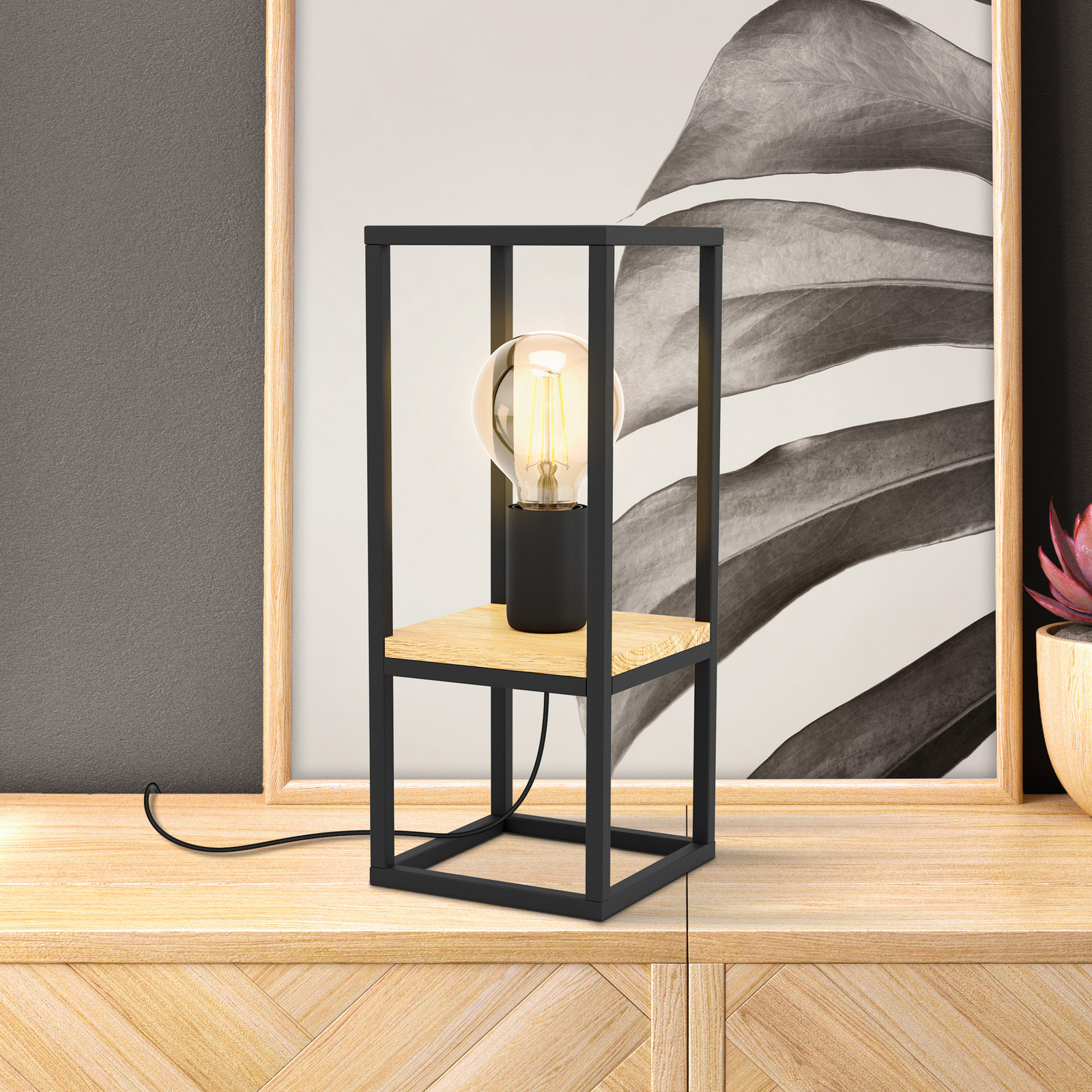 EGLO Libertad lampă de masă înălțime 35 cm negru/lemn oțel - Camera de zi / sufragerie - Modern - negru lemn deschis - Metal