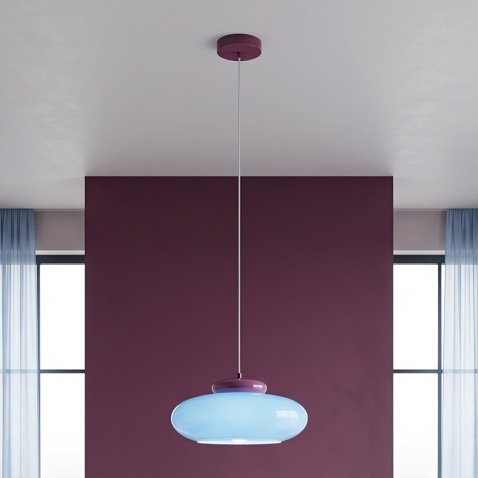 Hängelampe Berardelli, pink/blau, flach, Ø 30 cm, Glas, E27