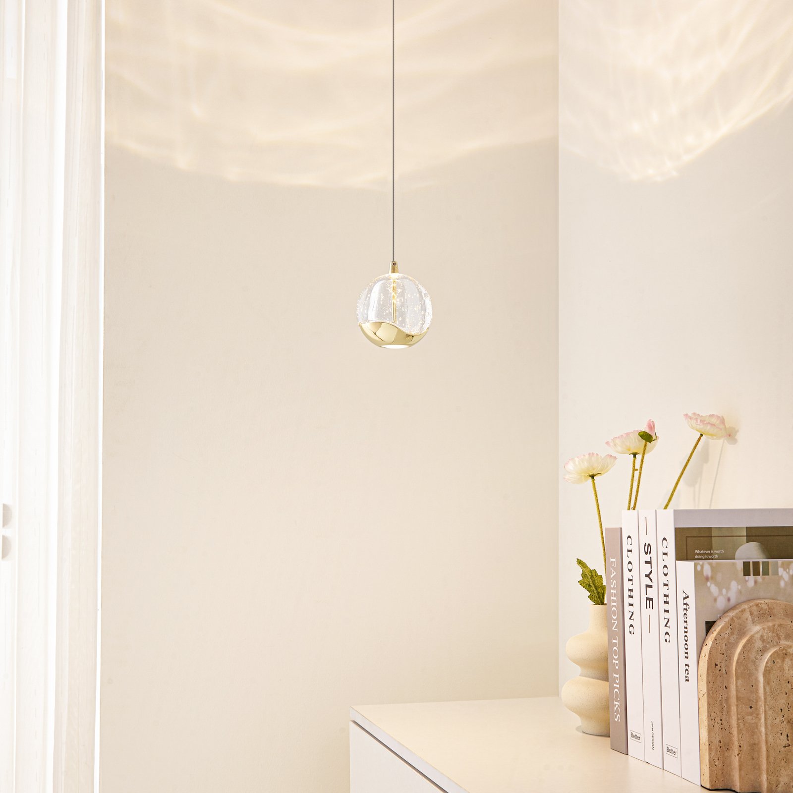 Lucande LED hanglamp Hayley, Ø 9 cm, goudkleurig, glas