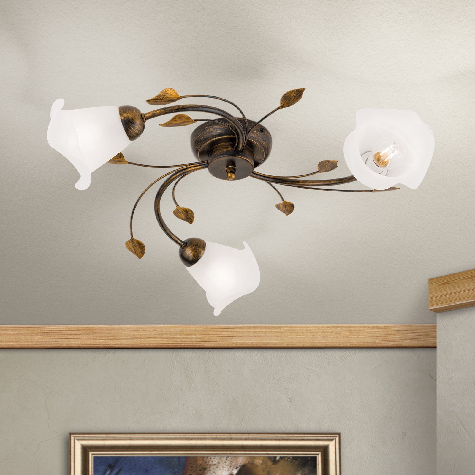 Sisi ceiling light, flower glass lampshades 3-bulb