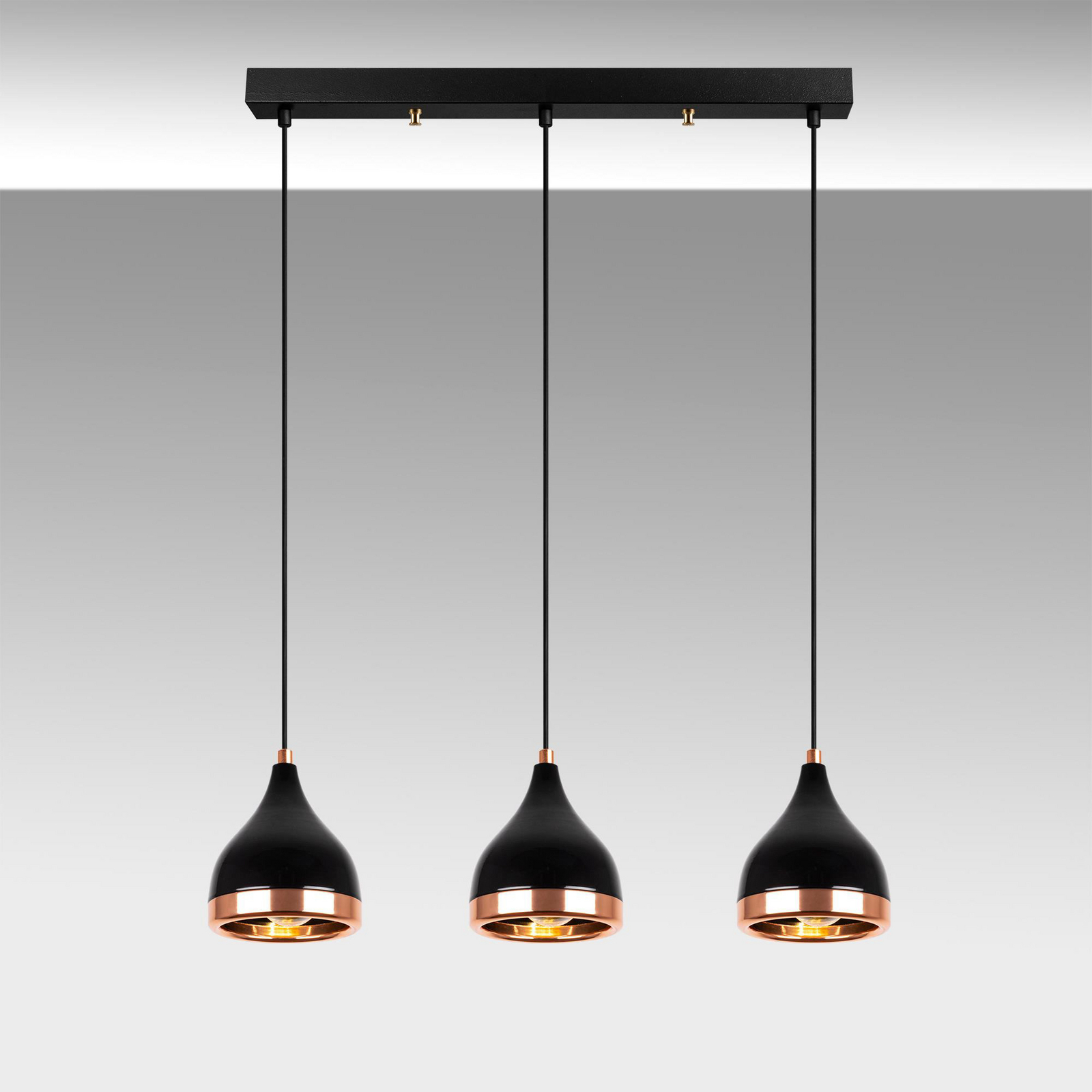 Yildo pendant light, length 65 cm, black/copper, metal