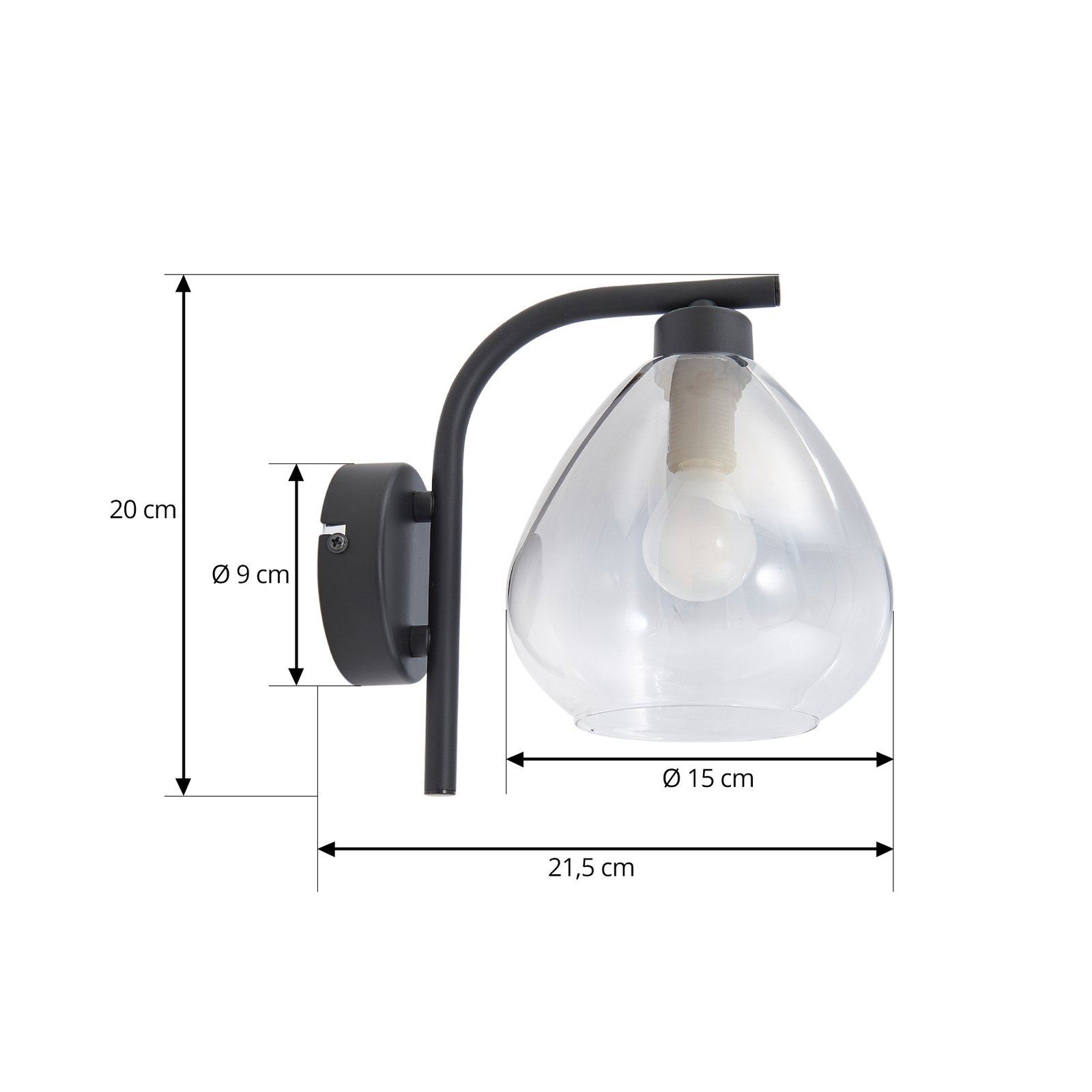 Lindby Pendura wandlamp, Ø 15 cm, zwart, glas