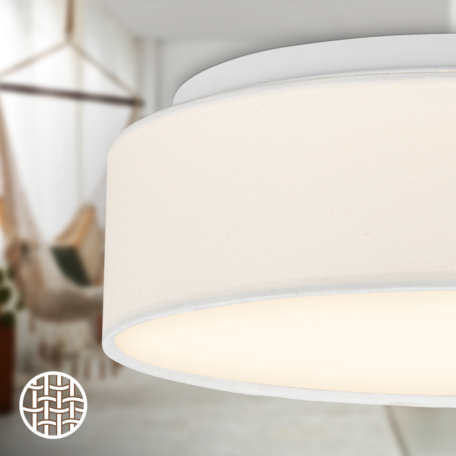 Plafón LED Duck, blanco, Ø 30 cm, tela, 3000 K Plafón LED Duck, blanco, Ø 30 cm, tela, 3000 K