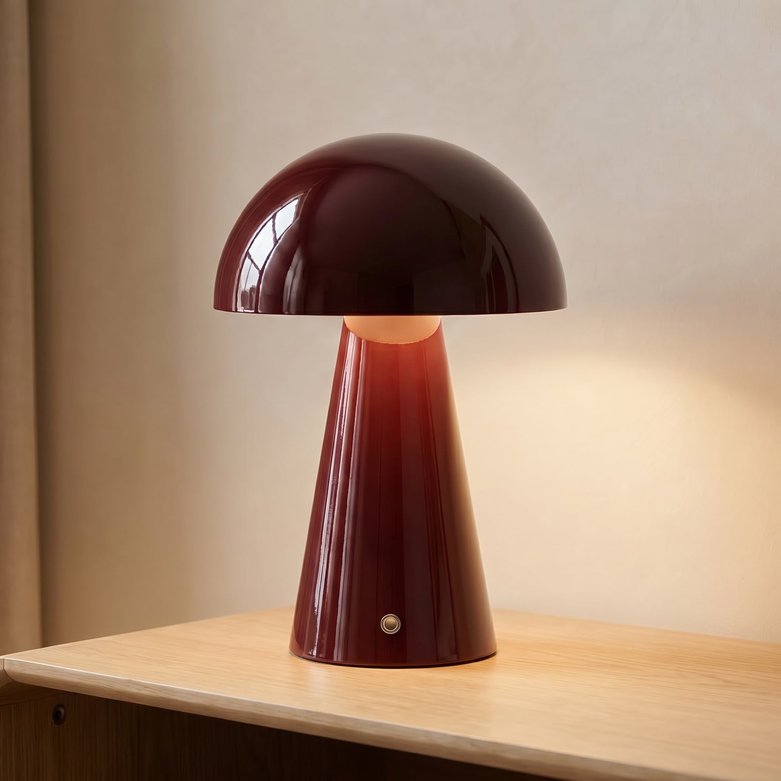 Nevijo LED-bordlampe med batteri, USB, dimbar, Ø 20 cm, mørkerød – Lindby Nevijo LED-bordlampe med batteri, USB, dimbar, Ø 20 cm, mørkerød – Lindby