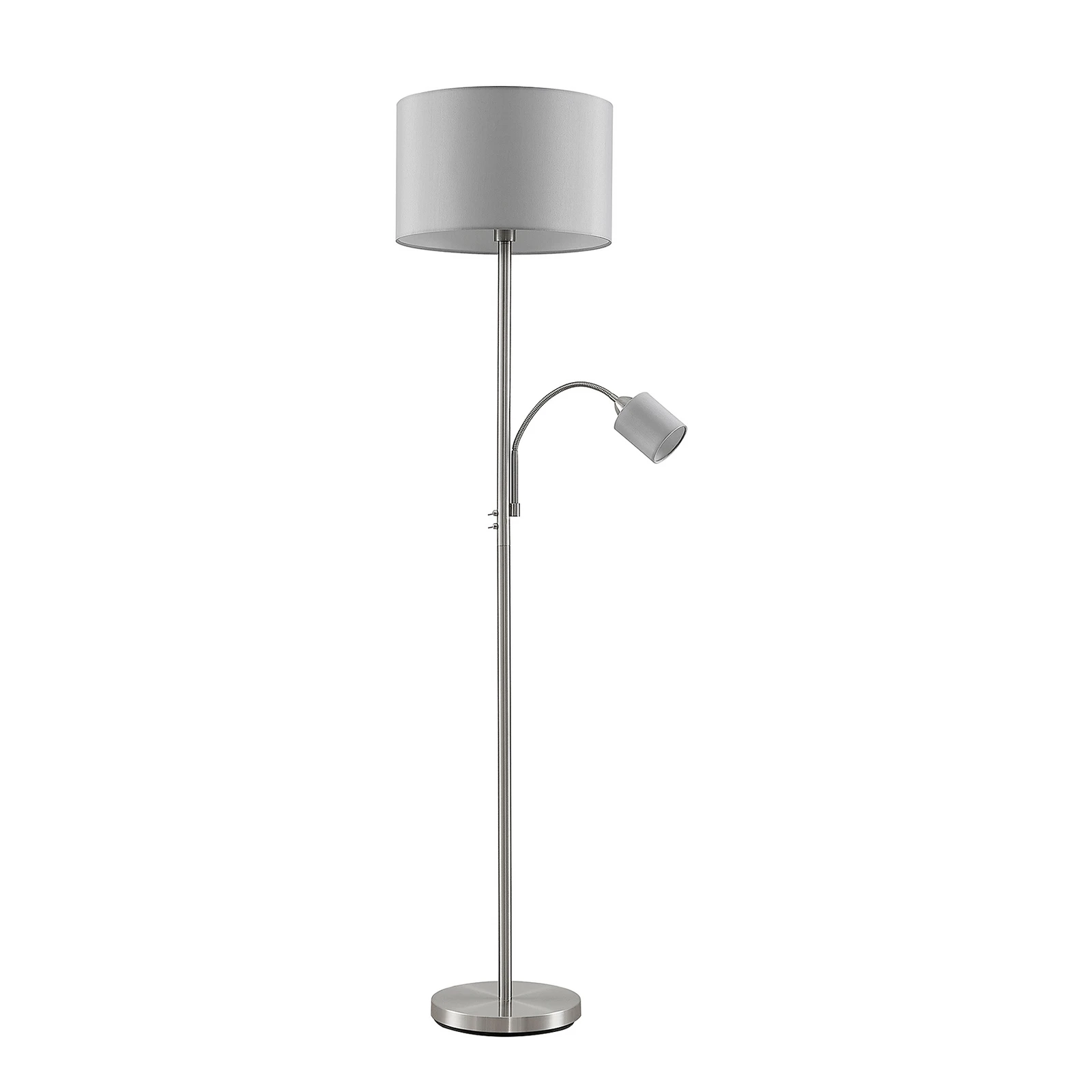 Lindby podna lampa Colima, siva, tkanina, lampa za čitanje, 170cm