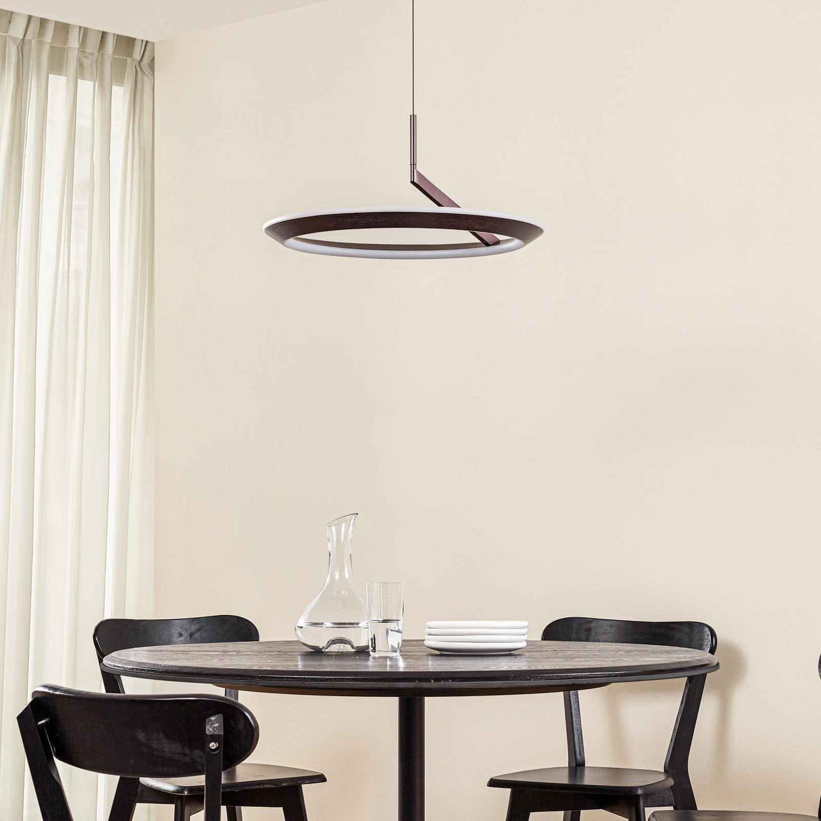Lucande LED-Hängeleuchte Eldra, kaffeebraun, Ø 55 cm, CCT