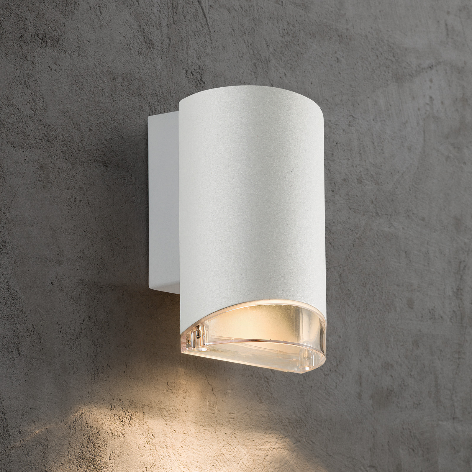 Nordlux Arn outdoor wall light, one-bulb, white, aluminium, plastic, GU10, 28 W, energy efficiency: A++, W: 10.5 cm, H: 17.5 cm