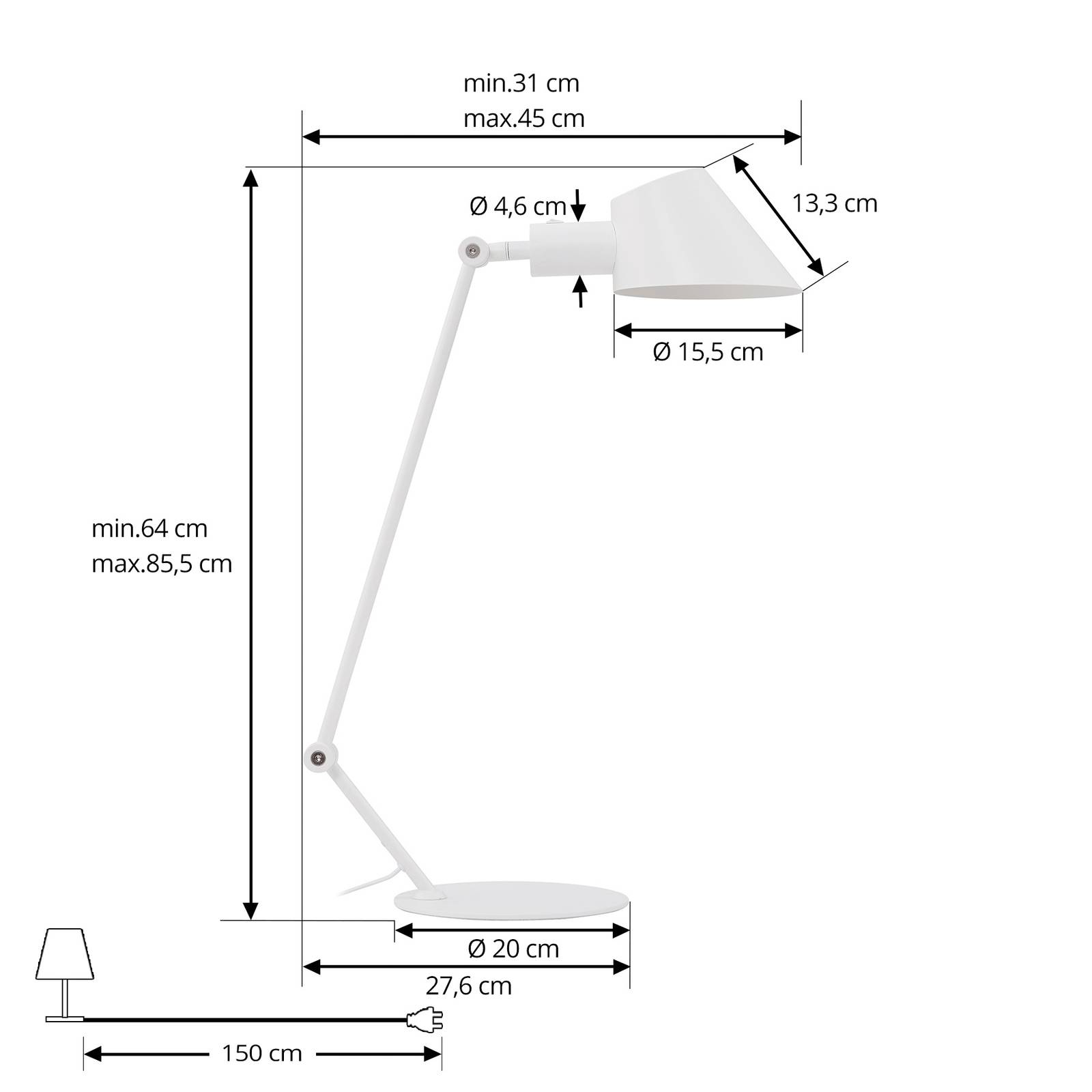 Lampa stołowa Lindby Corali, biały, metal, wysokość 64cm