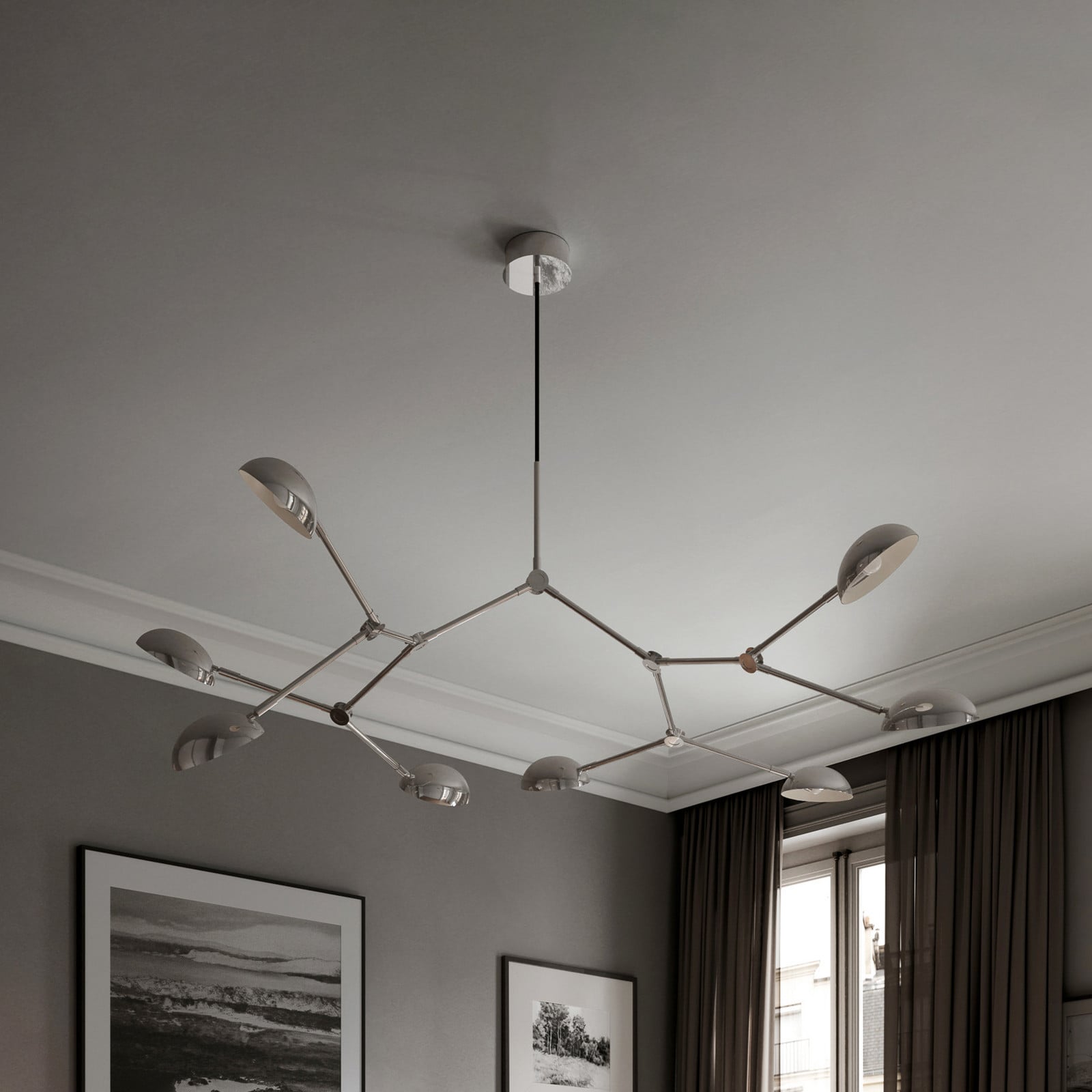 Drop lysekrone, krom, 85 cm, 8 lyskilder 101 COPENHAGEN - Entré - Design - Aluminium - Med flere lyskilder billede