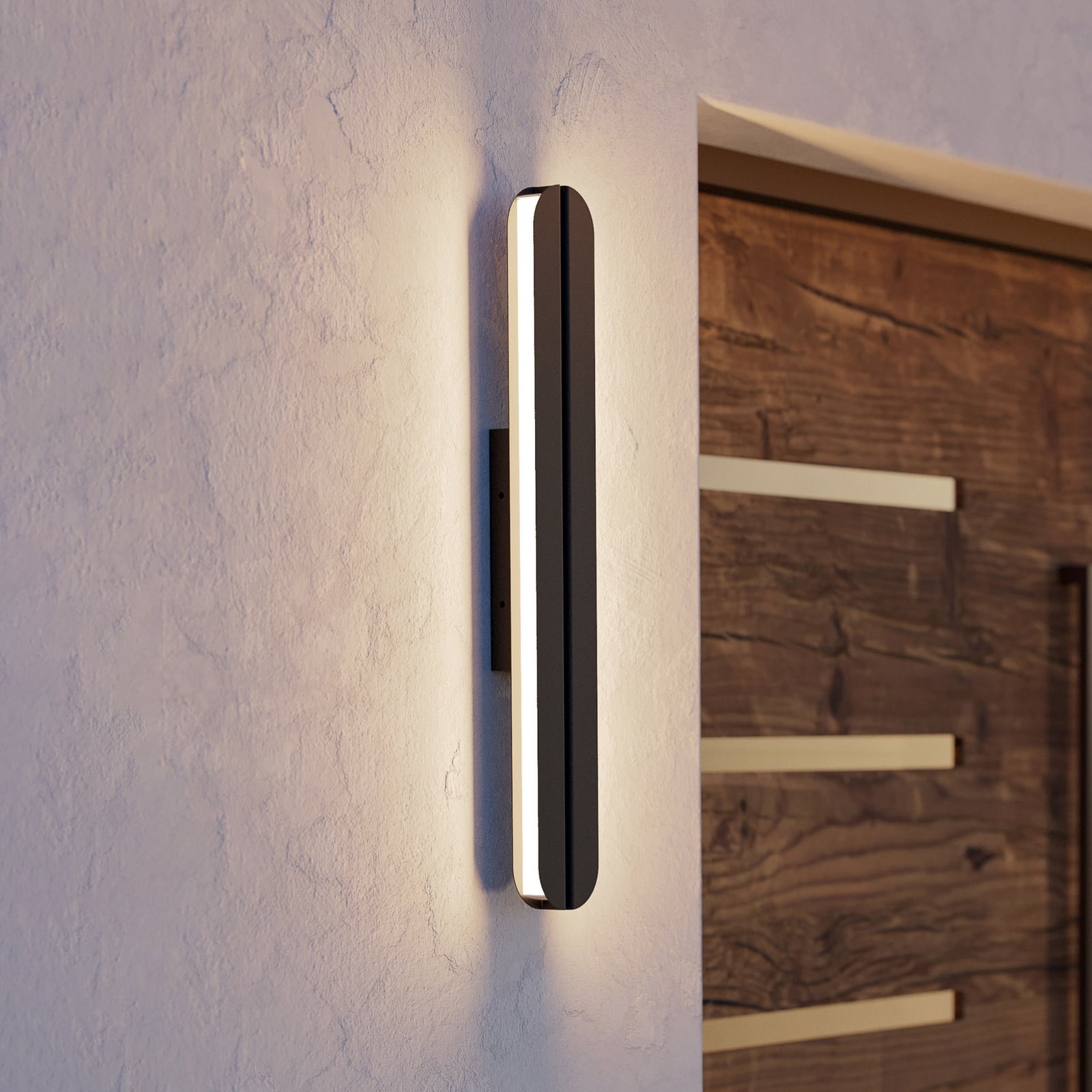 LED-utomhusvägglampa Vascella, svart, längd 60 cm, metall