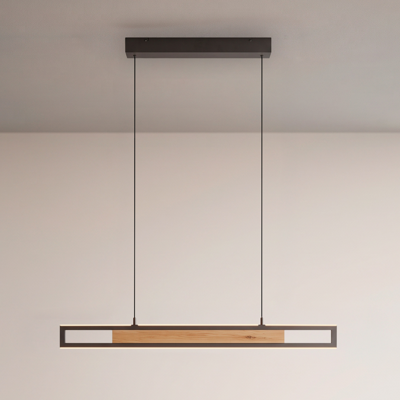 Sveja LED függő lámpa, hossza 80 cm, fekete/fa színű, CCT