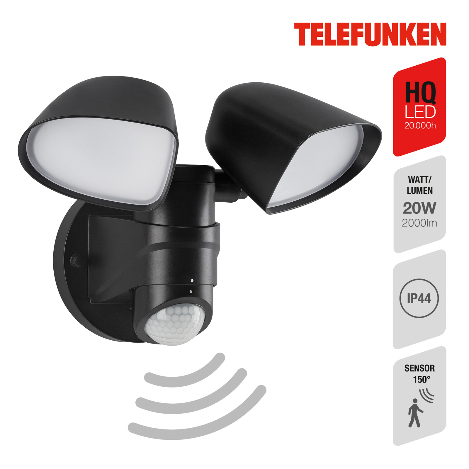 LED sensor outdoor wall spotlight Bilbao 2-bulb black