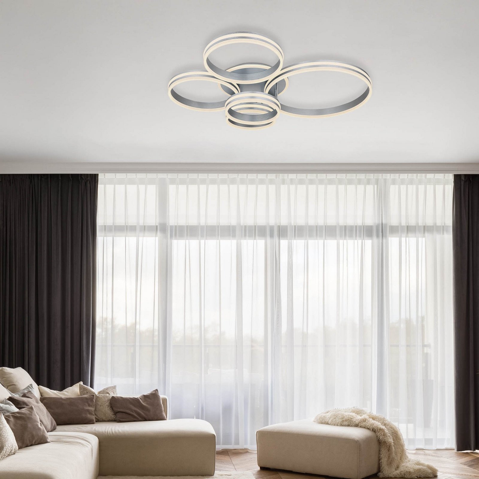 Globo Rubio plafonieră LED lungime 114 cm gri CCT 5 becuri - Camera de zi / sufragerie - modern - gri alb - Metal