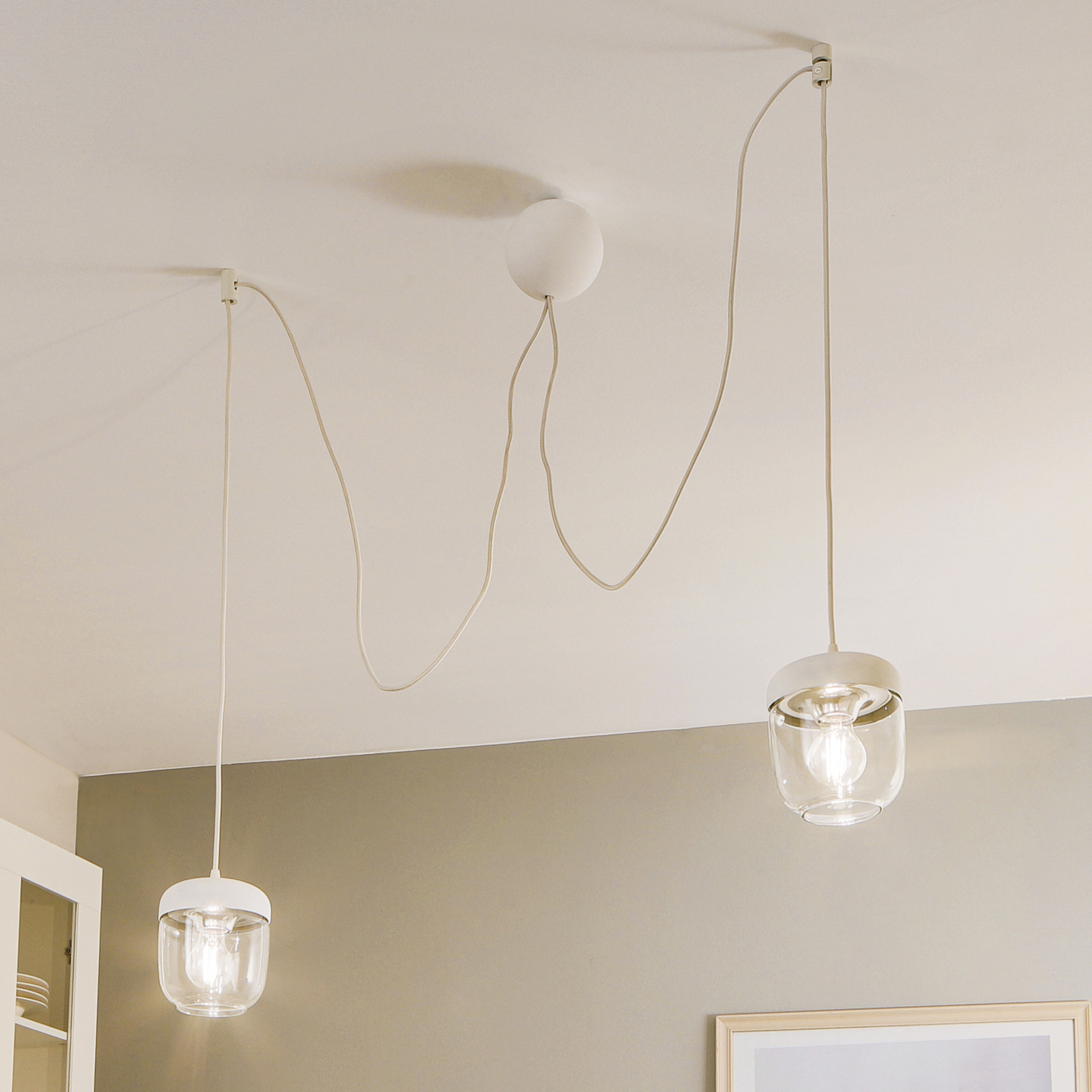 UMAGE Acorn hanging light white/steel, two-bulb