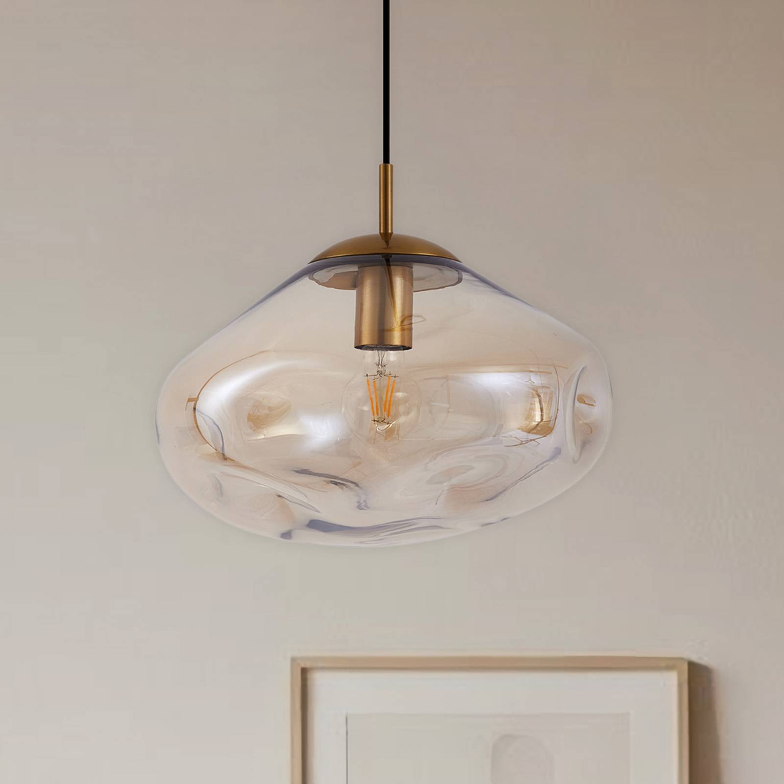 Lindby Hängeleuchte Lelia, amber, Glas, Ø 35 cm günstig online kaufen