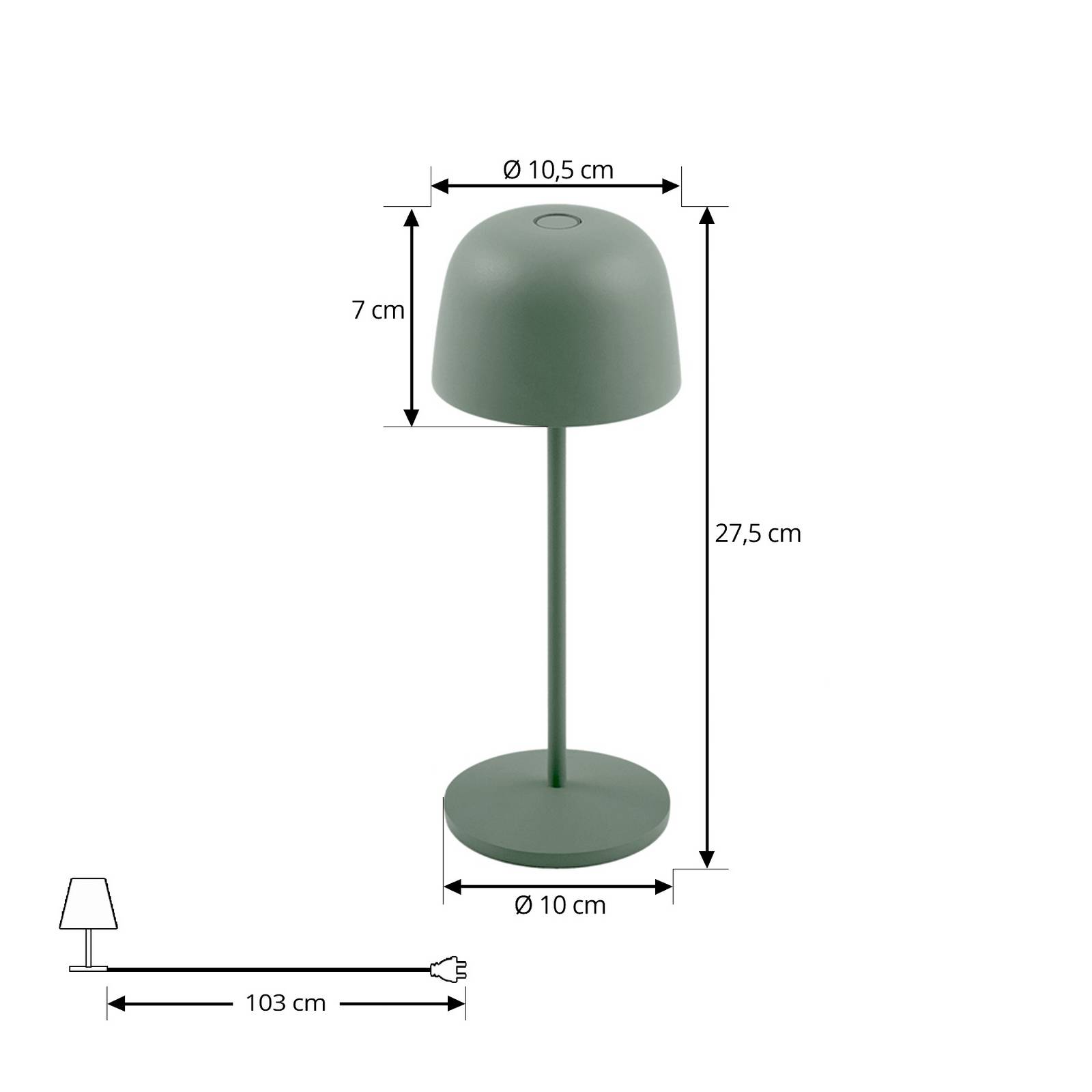 Akumulatorowa lampa stołowa LED Lindby Arietty, zielona, aluminium, 27 cm, IP54